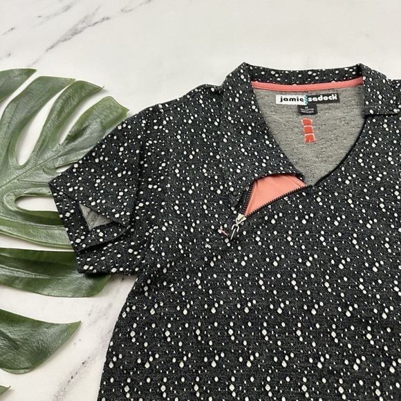 Jamie Sadock Womens Golf Shirt Size M Black Gray Polka Dot Knit Short Sleeve - Picture 4 of 11